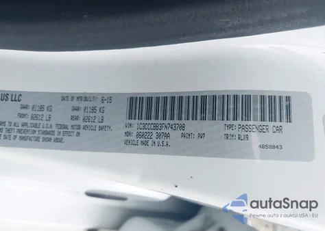 2015 Chrysler 200 S z USA, uszkodzony, nr VIN 1C3CCCBB3FN743708